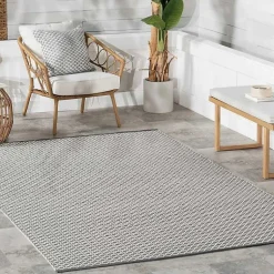 Kirklands Home Outdoor Rugs|Gray & White Trellis Indoor/Outdoor Runner, 3x8