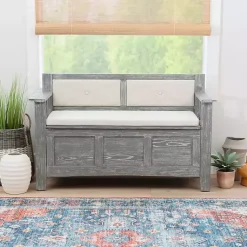 Kirklands Home Benches & Ottomans|Gray and Beige Carlton Storage Bench