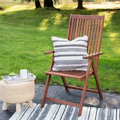 Kirklands Home Outdoor Cushions & Pillows|Gray and Cream Striped Indoor/Outdoor Pillow