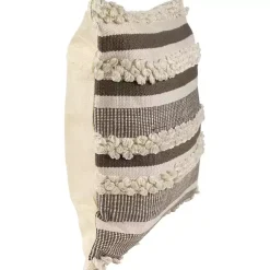 Kirklands Home Outdoor Cushions & Pillows|Gray and Cream Striped Indoor/Outdoor Pillow