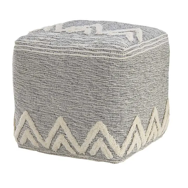 Outlet Gray and Ivory Tufted Peak Pouf Poufs & Floor Cushions
