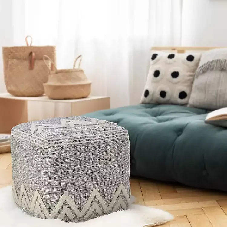 Outlet Gray and Ivory Tufted Peak Pouf Poufs & Floor Cushions