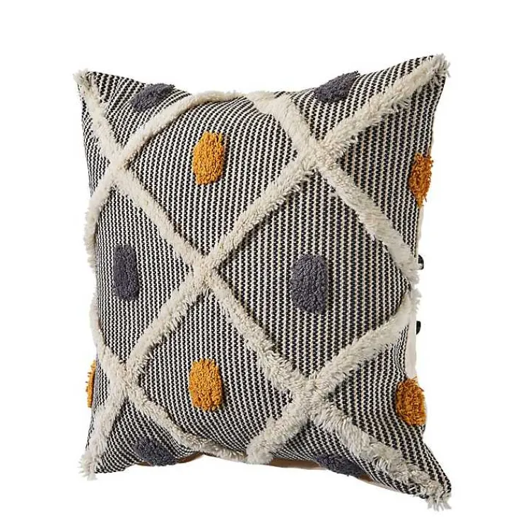 Online Gray and Orange Tufted Accent Pillow Pillows
