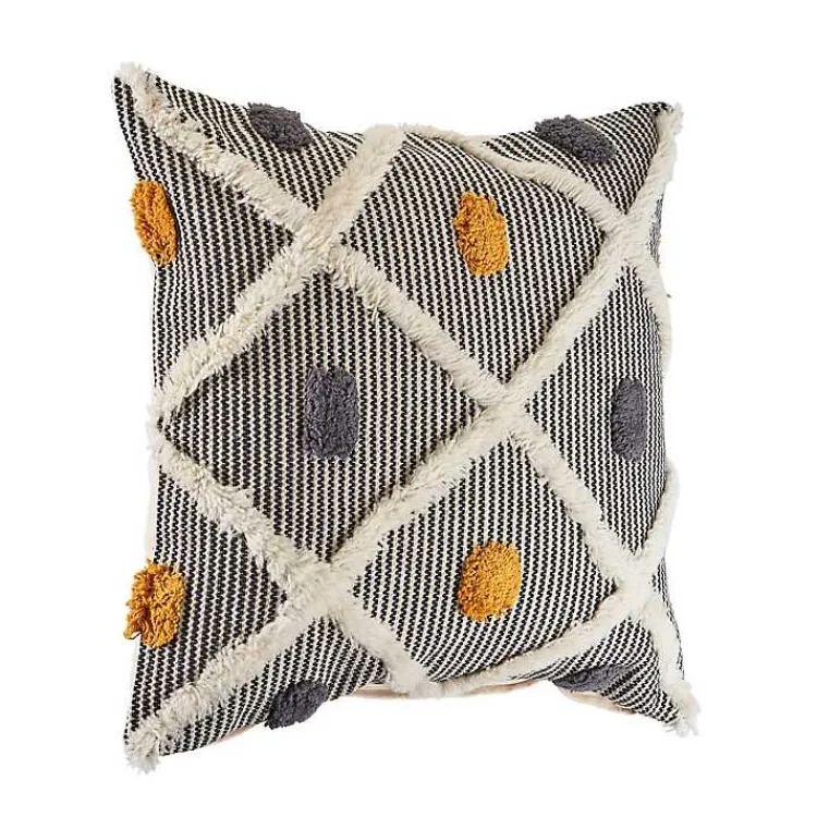 Online Gray and Orange Tufted Accent Pillow Pillows