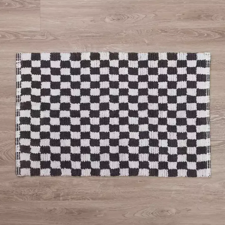 Kirklands Home Bathroom Rugs|Gray and White Checkered Bathroom Rug