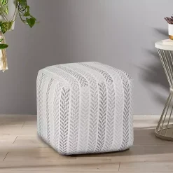 Outlet Gray and White Chevron Cotton Pouf Poufs & Floor Cushions