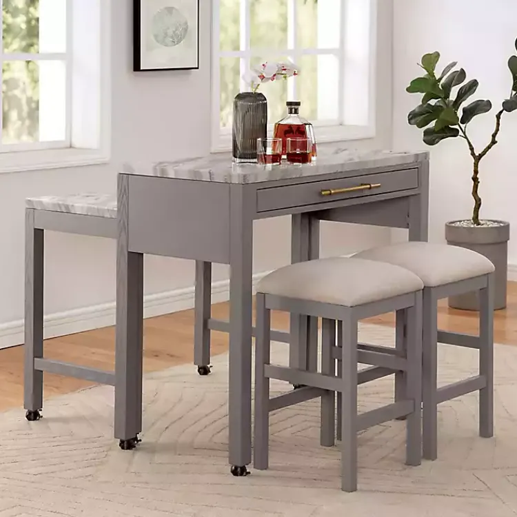 Kirklands Home Dining Tables|Gray and White Faux Marble Nested Counter Table