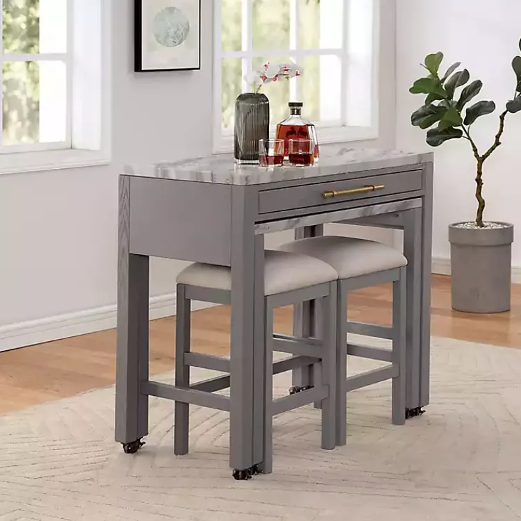 Kirklands Home Dining Tables|Gray and White Faux Marble Nested Counter Table