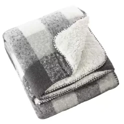 Discount Gray and White Plaid Faux Mohair Sherpa Throw Blankets & Throws