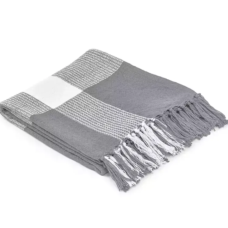 New Gray and White Plaid Organic Cotton Throw Blankets & Throws