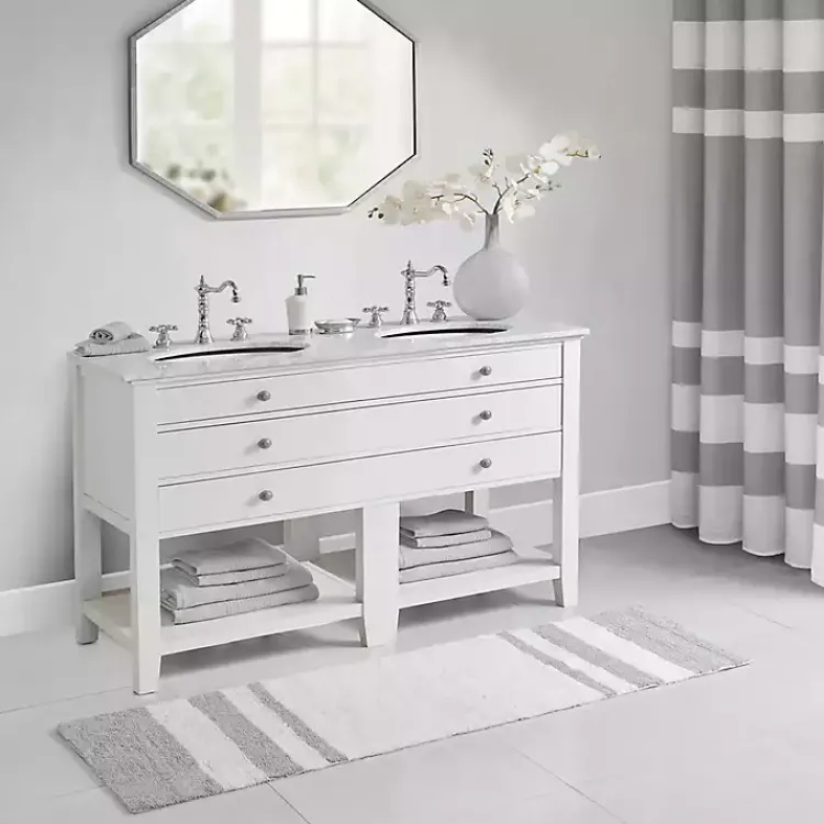 Kirklands Home Bathroom Rugs|Gray and White Reversible Bath Runner