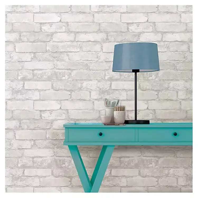 Kirklands Home Wall Murals & Wallpaper|Gray and White Rustic Brick Peel & Stick Wallpaper