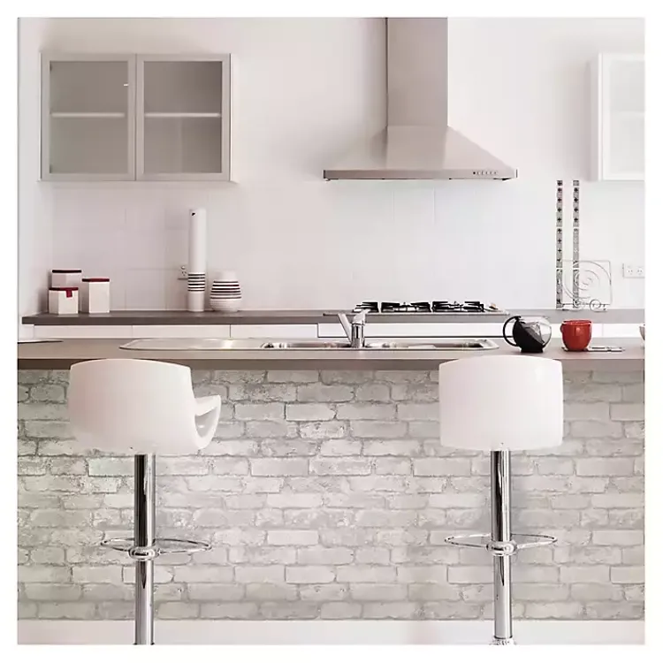 Kirklands Home Wall Murals & Wallpaper|Gray and White Rustic Brick Peel & Stick Wallpaper