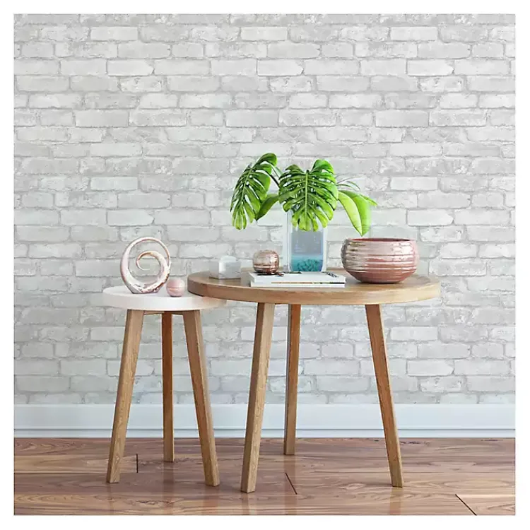 Kirklands Home Wall Murals & Wallpaper|Gray and White Rustic Brick Peel & Stick Wallpaper