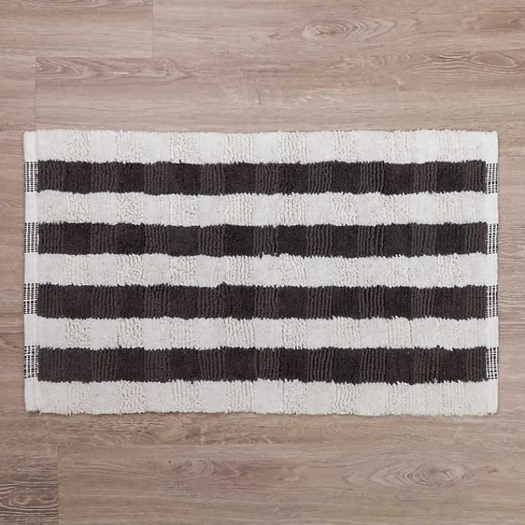 Kirklands Home Bathroom Rugs|Gray and White Striped Bathroom Rug