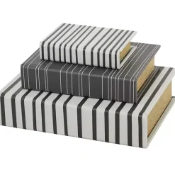 Clearance Gray and White Striped Book Boxes, Set of 3 Baskets & Boxes