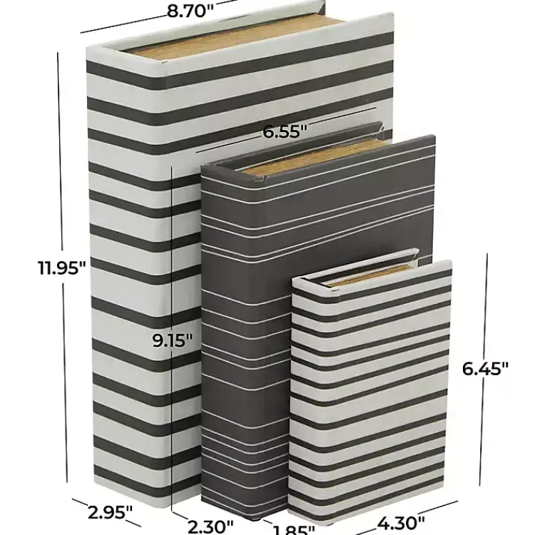 Clearance Gray and White Striped Book Boxes, Set of 3 Baskets & Boxes