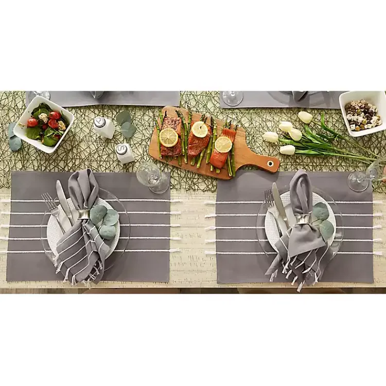 Kirklands Home Table Linens|and White Striped Placemats, Set of 4 Gray