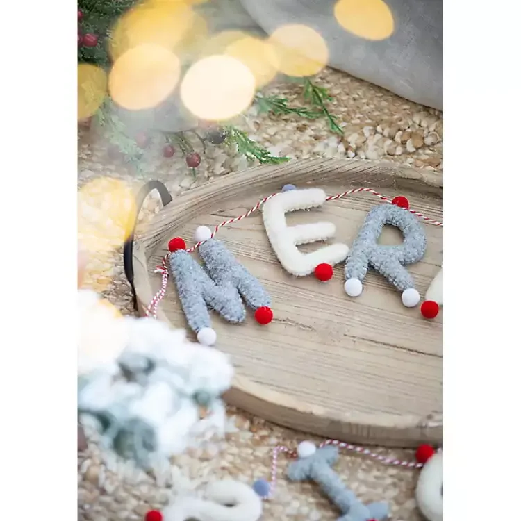 New Gray and White Wool Merry Christmas Banner Christmas Art & Wall Decor