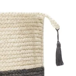 Gray and White Woven Basket with Tassel, 17 in. Baskets & Boxes