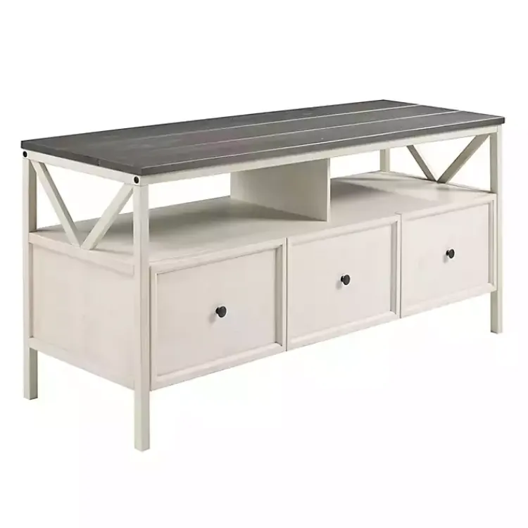 Kirklands Home Tv Stands & Media Consoles|Gray and Whitewashed Wood 3-Drawer Media Cabinet