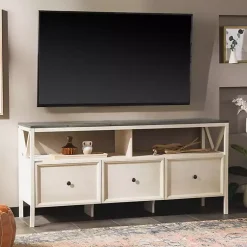 Kirklands Home Tv Stands & Media Consoles|Gray and Whitewashed Wood 3-Drawer Media Cabinet