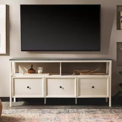 Kirklands Home Tv Stands & Media Consoles|Gray and Whitewashed Wood 3-Drawer Media Cabinet