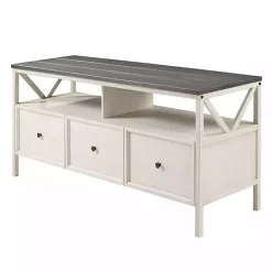 Kirklands Home Tv Stands & Media Consoles|Gray and Whitewashed Wood 3-Drawer Media Cabinet