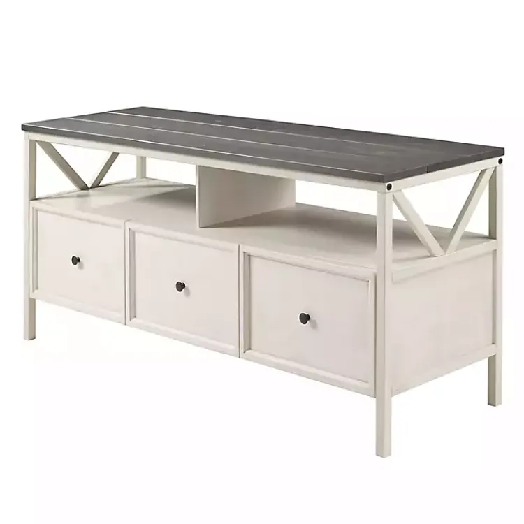 Kirklands Home Tv Stands & Media Consoles|Gray and Whitewashed Wood 3-Drawer Media Cabinet