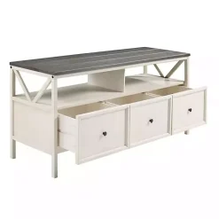 Kirklands Home Tv Stands & Media Consoles|Gray and Whitewashed Wood 3-Drawer Media Cabinet