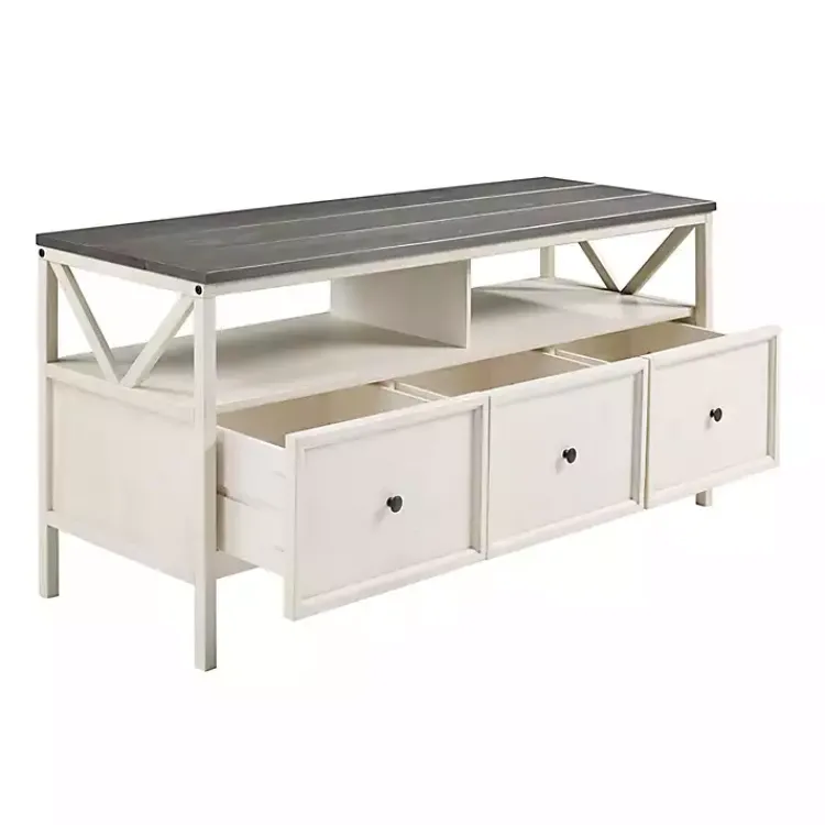 Kirklands Home Tv Stands & Media Consoles|Gray and Whitewashed Wood 3-Drawer Media Cabinet