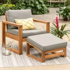 Kirklands Home Outdoor Seating|Gray and Wood 2-pc. Outdoor Chair and Ottoman Set