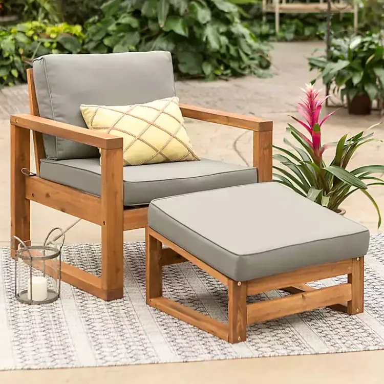 Kirklands Home Outdoor Seating|Gray and Wood 2-pc. Outdoor Chair and Ottoman Set