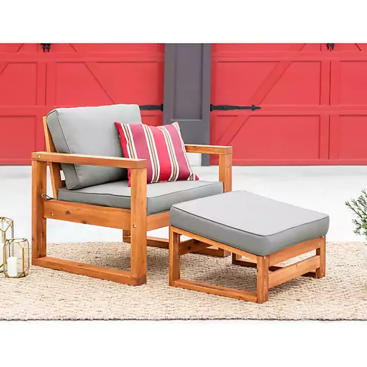 Kirklands Home Outdoor Seating|Gray and Wood 2-pc. Outdoor Chair and Ottoman Set