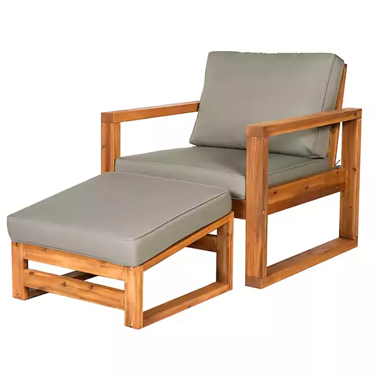 Kirklands Home Outdoor Seating|Gray and Wood 2-pc. Outdoor Chair and Ottoman Set