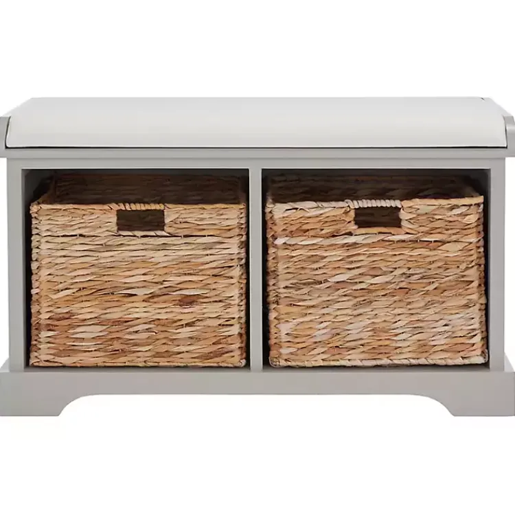 Kirklands Home Benches & Ottomans|Bench with Woven Storage Baskets Gray