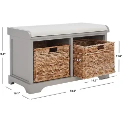 Kirklands Home Benches & Ottomans|Bench with Woven Storage Baskets Gray