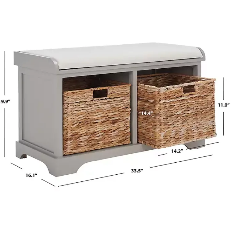 Kirklands Home Benches & Ottomans|Bench with Woven Storage Baskets Gray