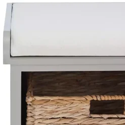 Kirklands Home Benches & Ottomans|Bench with Woven Storage Baskets Gray