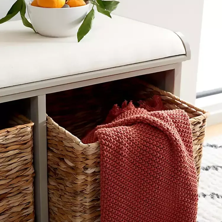Kirklands Home Benches & Ottomans|Bench with Woven Storage Baskets Gray