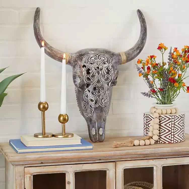 Kirklands Home Wall Plaques|Bohemian Bull Wall Plaque Gray