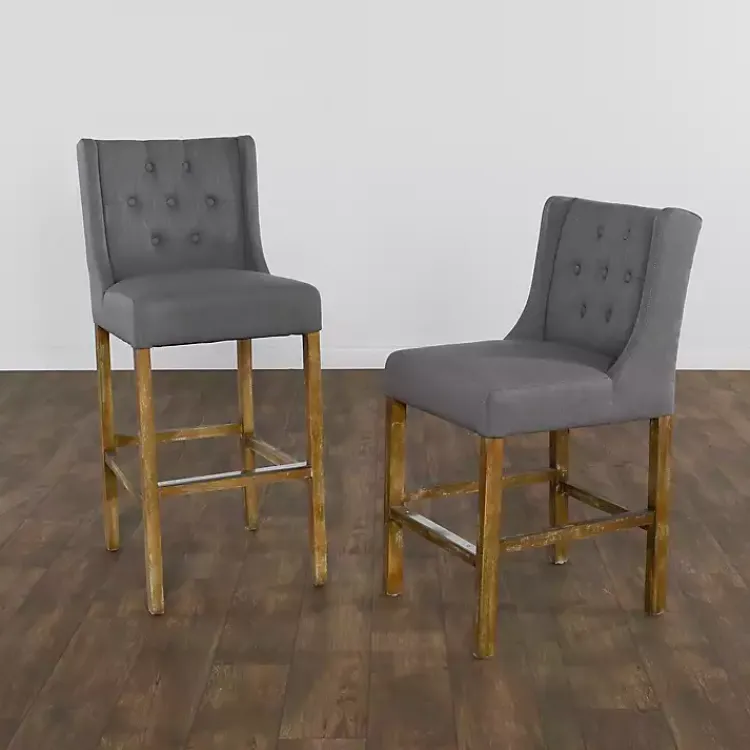 Kirklands Home Bar Stools & Counter Height Stools|Button Tufted Kia Barstool Gray