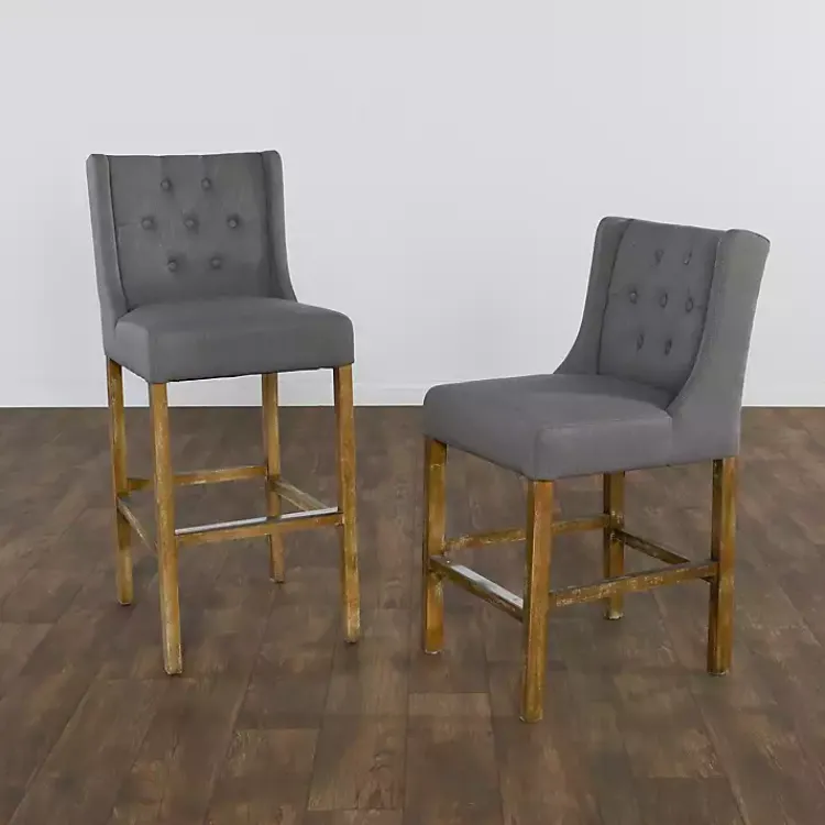 Kirklands Home Bar Stools & Counter Height Stools|Button Tufted Kia Counter Stool Gray