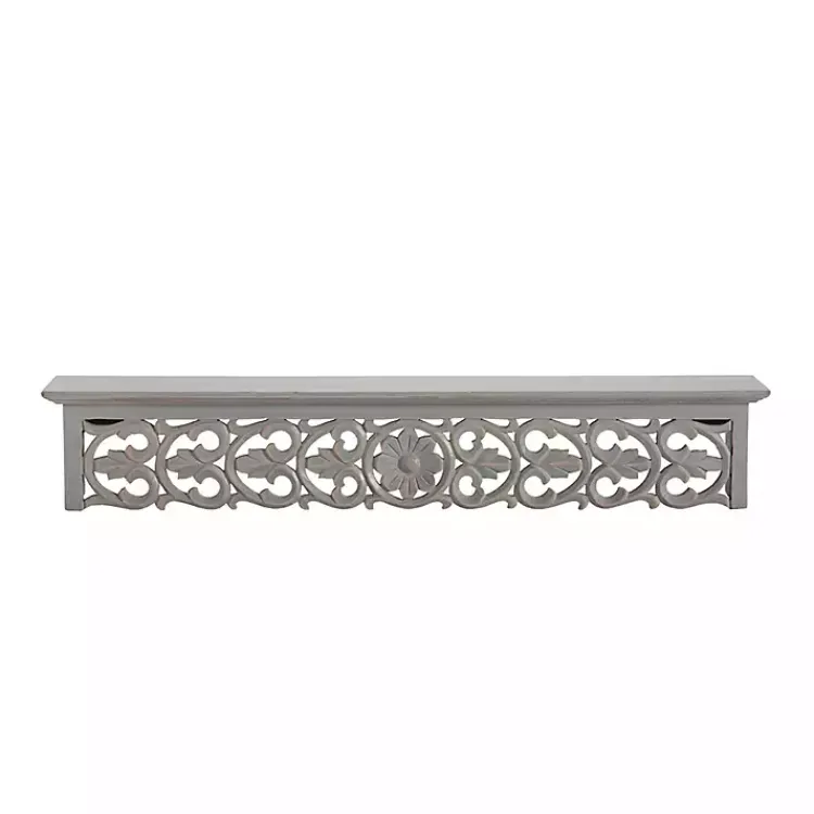 Kirklands Home Shelves|Gray Carved Floral Decorative Wall Shelf