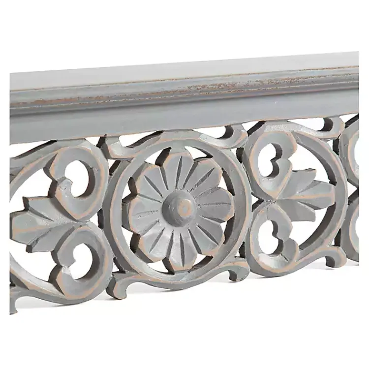 Kirklands Home Shelves|Gray Carved Floral Decorative Wall Shelf
