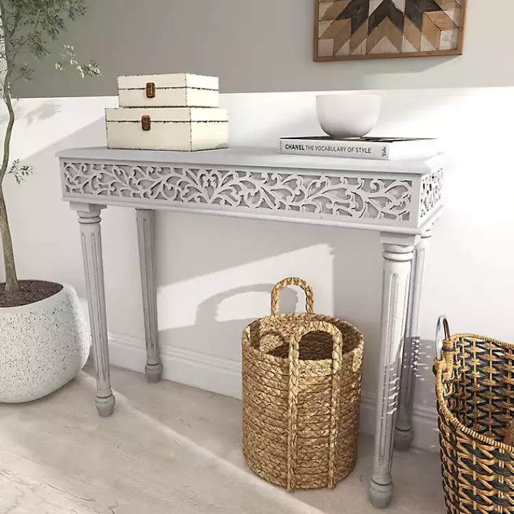 Kirklands Home Console Tables|Carved Wood Console Table Gray