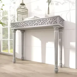 Kirklands Home Console Tables|Carved Wood Console Table Gray