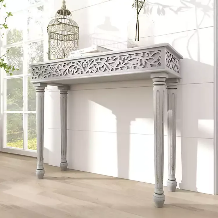 Kirklands Home Console Tables|Carved Wood Console Table Gray