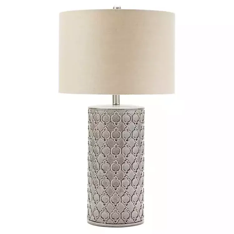 Kirklands Home Table Lamps|Ceramic Embossed Geometric Table Lamp Gray