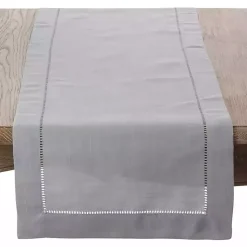 Kirklands Home Table Linens|Classic Hemstitch Border Polyester Runner Gray